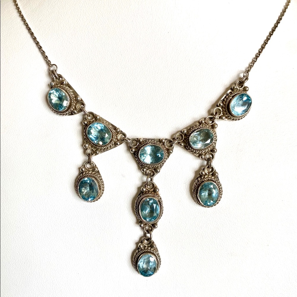 Aquamarine and Sterling Sliver Bohemian Necklace